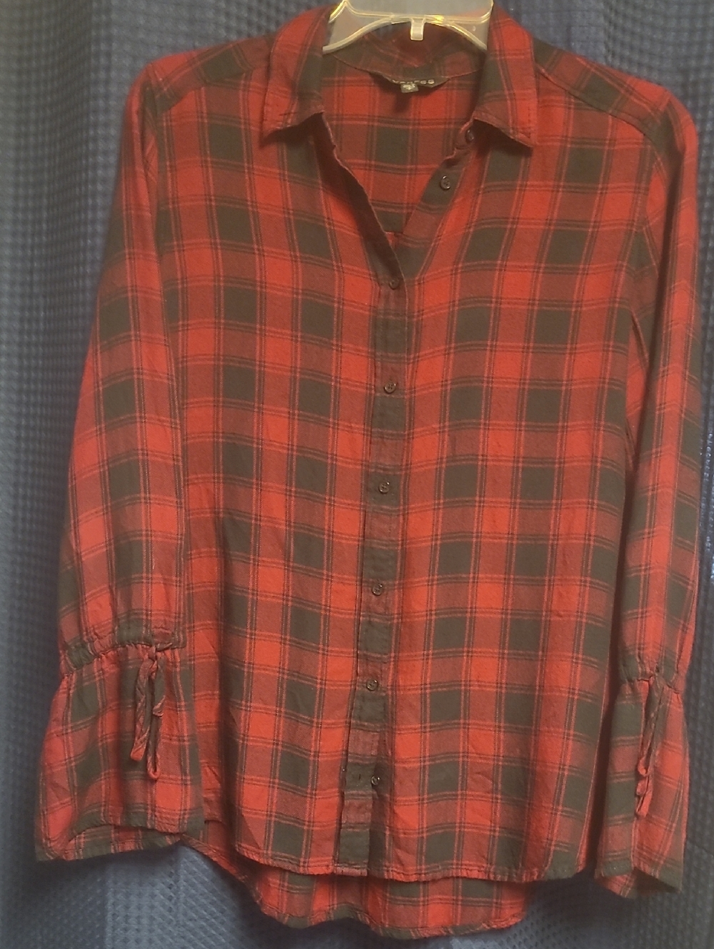 Express Red and Black Plaid Button-Down